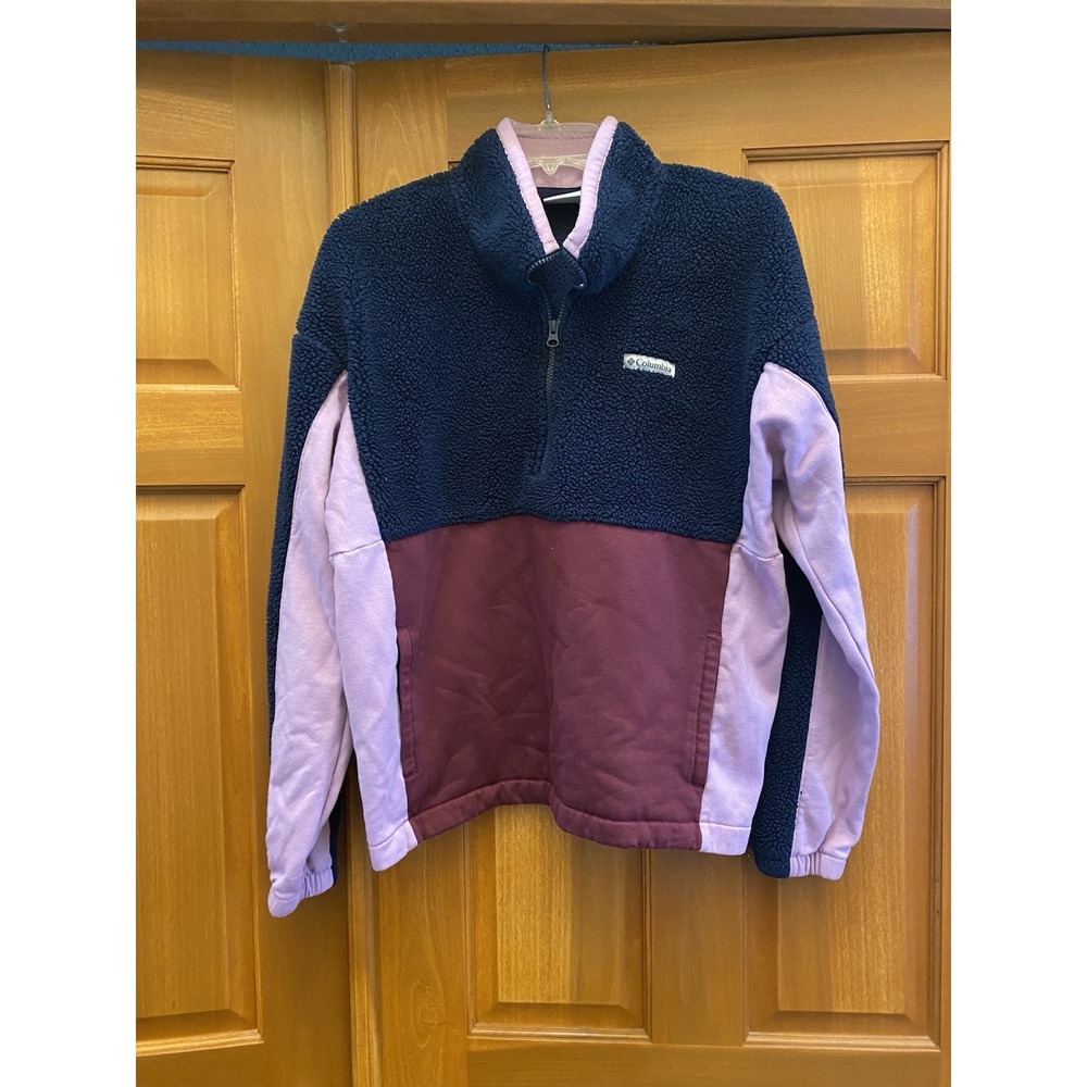 Women's Columbia Trek Hybrid Sherpa Pullover Size Large Half Zip Purple